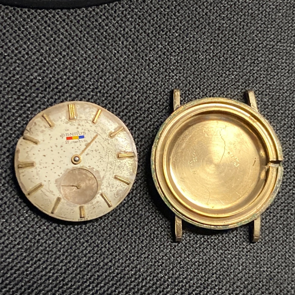 Benrus vintage watch parts or restore lot, 21 jewels, movement model DN411